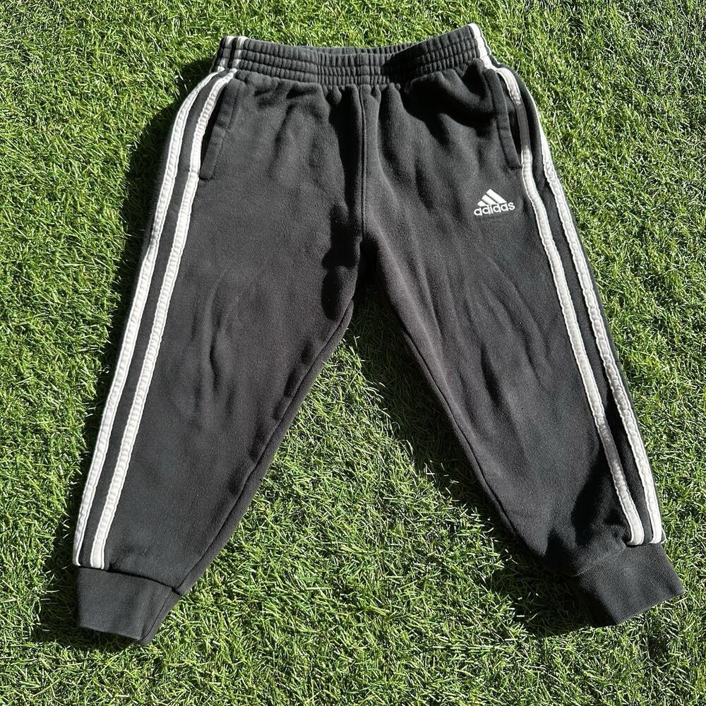 Vintage Adidas Baby Toddler Size 3T Sweatpants Joggers Track Pants Black Stripes